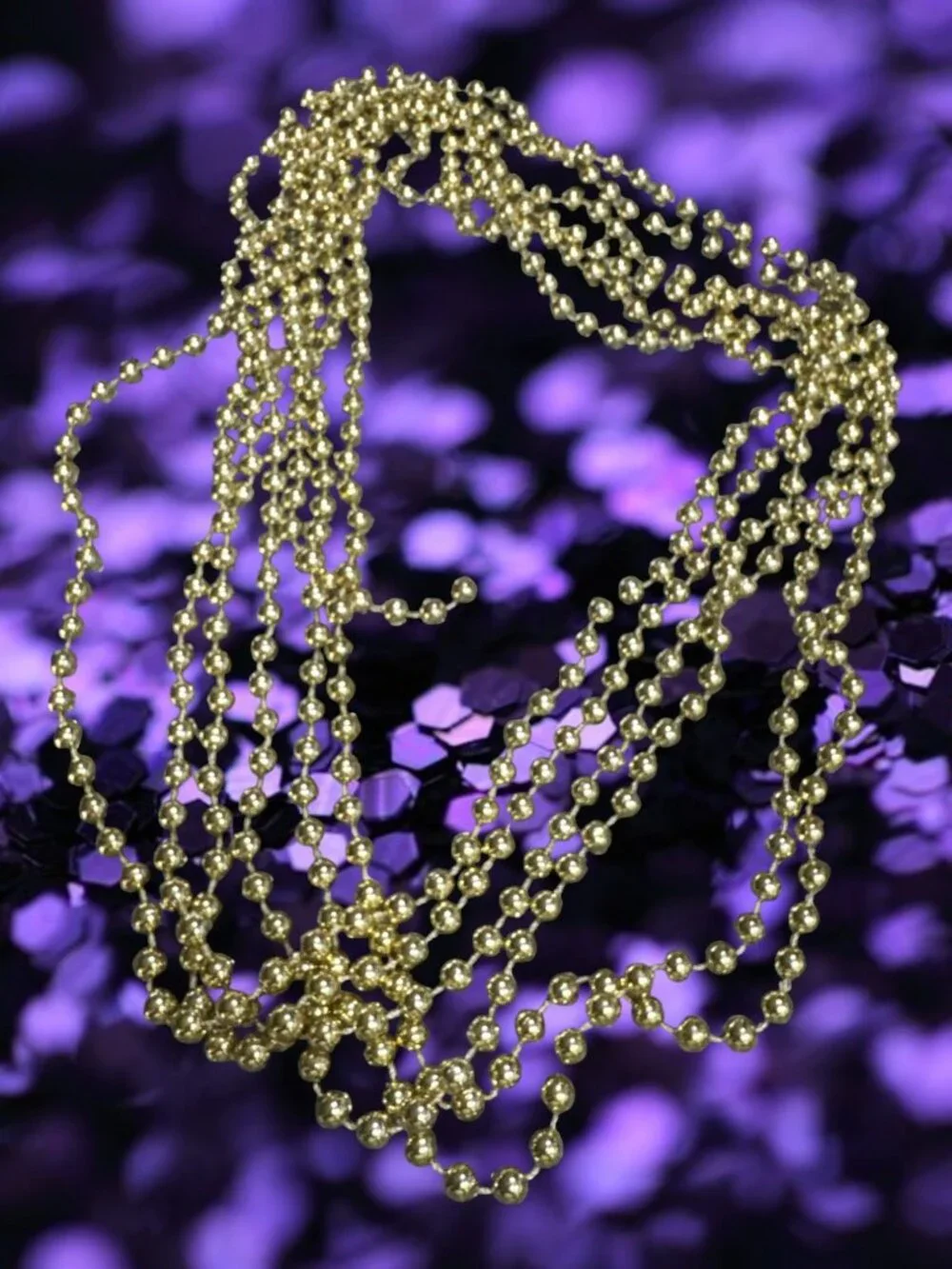 Gold Beaded Necklace Strand 210 inches for Events Decorations & Costumes